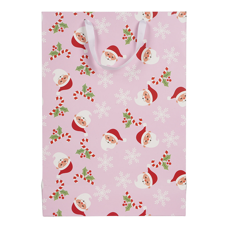 Pink Christmas Paper Bag with Handle for Holiday Gifts